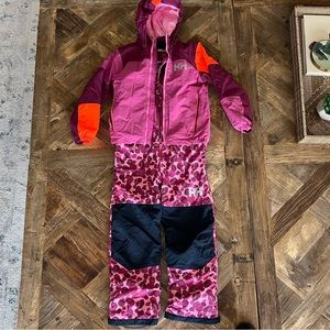 Helly Hansen kids ski jacket and bibs. Color pink, plum, orange accents Size - 8